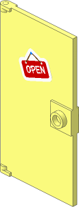 Door  1 x  4 x  6 Smooth with Square Handle Plinth with White "OPEN" on Red Sign Sticker