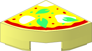 Tile  1 x  1 Corner Round with Pizza Slice with Green Basil Leaves and White Mozzarella Cheese Pattern