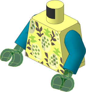 Minifig Torso with Arms and Hands with Bright Light Orange Pineapples and Light Aqua Leaves Pattern