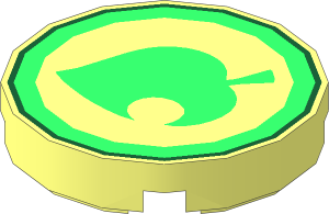 Tile  2 x  2 Round with Bright Green Circle and Leave Pattern