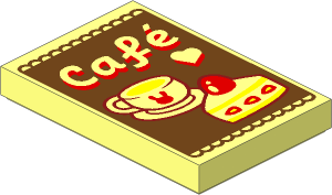 Tile  2 x  3 with Medium Azure Sign with Coffee Cup, Cake, Heart and "Café" Pattern