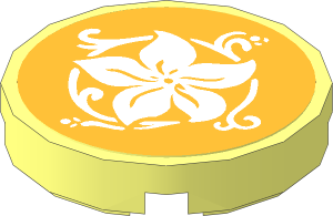 Tile  2 x  2 Round with White Flower on Chrome Gold Background Sticker