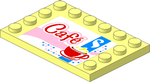 Plate  4 x  6 with 12 Studs on Three Edges with "Cafe" and Red Cup and Saucer Sticker