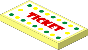 Tile  2 x  4 with Yellow and Green Dots and Red "TICKET" on White Background Sticker
