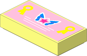 Tile  1 x  2 with Magenta Star on Butterfly Wings and 2 Yellow Award Ribbons Sticker