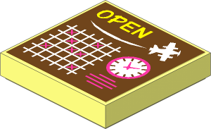 Tile  2 x  2 with "OPEN", White Seaplane, Schedule Grid and Clock Sticker