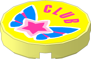 Tile  2 x  2 Round with "CLUB" and Magenta Star on Butterfly Wings Sticker