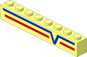 Brick  1 x  8 with Blue V and Red Lines Left Sticker