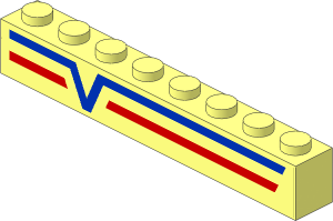 Brick  1 x  8 with Blue V and Red Lines Right Sticker