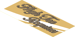 Sticker  6.3 x  2.7 with "High Tea Requires" and White Stripe on Tan Background