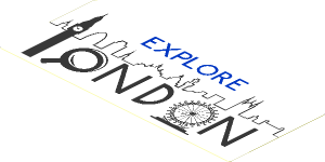 Sticker  2.8 x  6.7 with "EXPLORE LONDON" and Skyline on White Background