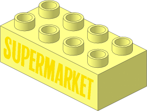 Duplo Brick  2 x  4 with Yellow "SUPERMARKET" Pattern