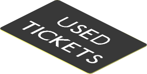Sticker  1.1 x  1.7 with White "USED TICKETS" on Black Background