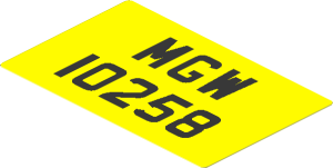 Sticker  1.7 x  2.7 with Black "MGW 10258" on Yellow Background