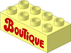 Duplo Brick  2 x  4 with Red "Boutique" Pattern