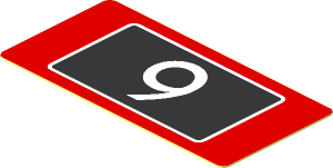 Sticker  0.8 x  1.7 with White "9" on Black Background and Red Border