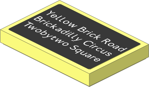 Tile  2 x  3 with White "Yellow Brick Road", "Brickadilly Circus" and "Twobytwo Square" on Black Background Sticker