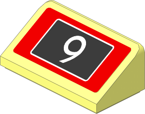Slope Brick 31  1 x  2 x  0.667 with White "9" on Black Background and Red Border Sticker