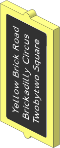 Glass for Window  1 x  2 x  3 with White "Yellow Brick Road", "Brickadilly Circus" and "Twobytwo Square" on Black Background Sticker