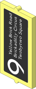 Glass for Window  1 x  2 x  3 with White "9", "Yellow Brick Road", "Brickadilly Circus" and "Twobytwo Square" on Black Background Sticker