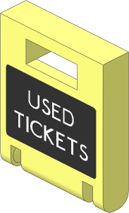 Container Box  2 x  2 x  2 Door with Slot with White "USED TICKETS" on Black Background Sticker