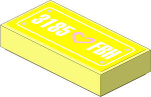 Tile  1 x  2 with Bright Pink Heart and "3185 FBH" License Plate Sticker