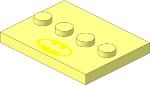 Plate  3 x  4 with 4 Studs in Centre with Yellow Batman Logo Pattern