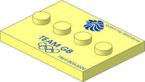 Plate  3 x  4 with 4 Studs in Centre with Blue Team GB and Olympic Rings Pattern