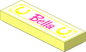 Tile  1 x  3 with Two Horseshoes and "Bella" Sticker
