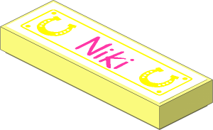Tile  1 x  3 with Two Horseshoes and "Niki" Sticker