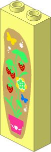 Brick  1 x  2 x  5 with Strawberry Plant, Flowers and Butterflies Left Sticker