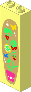 Brick  1 x  2 x  5 with Strawberry Plant, Flowers and Butterflies Right Sticker