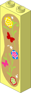 Brick  1 x  2 x  5 with Flowers and Butterflies Left Sticker