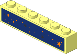 Brick  1 x  6 with Metallic Light Blue and Silver Dots and Stars Sticker
