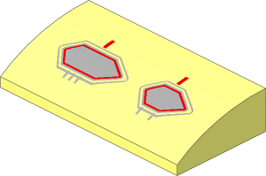 Slope Brick Curved  2 x  4 with Model Right Side Bottom Tubes with Metallic Dark Grey and Red Hexagonal Static Ports Pattern