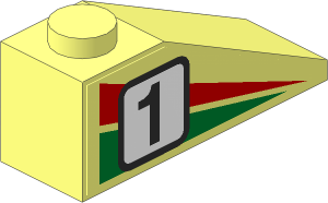 Slope Brick 33  3 x  1 with Red/Green Triangles and Racing Number "1" Right Sticker