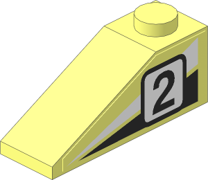 Slope Brick 33  3 x  1 with White/Black Triangles and Racing Number "2" Left Sticker