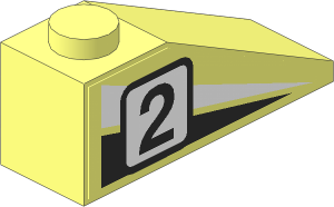 Slope Brick 33  3 x  1 with White/Black Triangles and Racing Number "2" Right Sticker