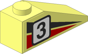 Slope Brick 33  3 x  1 with Black/Red Triangles and Racing Number "3" Right Sticker