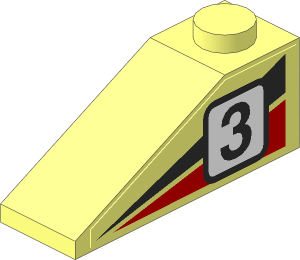 Slope Brick 33  3 x  1 with Black/Red Triangles and Racing Number "3" Left Sticker