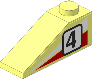 Slope Brick 33  3 x  1 with White/Red Triangles and Racing Number "4" Left Sticker