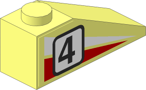 Slope Brick 33  3 x  1 with White/Red Triangles and Racing Number "4" Right Sticker