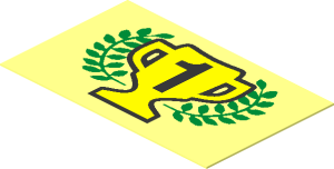 Sticker  1.1 x  1.7 with Black Number "1" on Yellow Trophy Cup and Laurels on Transparent Background