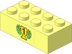 Brick  2 x  4 with Black Number "1" on Yellow Trophy Cup and Laurels Sticker