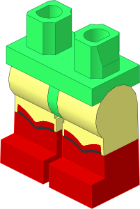 Minifig Hips and Legs with Bright Green Hips, Red Boots and Black Line Pattern