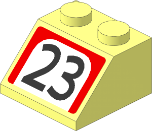 Slope Brick 45  2 x  2 with Black "23" in White Arch on Red Background Sticker