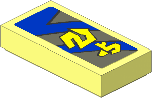 Tile  1 x  2 with Yellow Markings, Blue Curved and Straight Lines Left Model Sticker