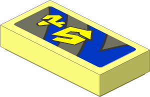 Tile  1 x  2 with Yellow Markings, Blue Curved and Straight Lines Right Model Sticker