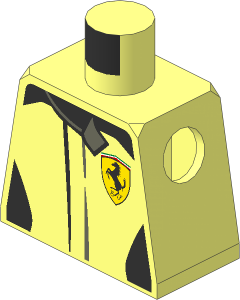Minifig Torso with Race Suit with Ferrari Logos and Black Pockets and Waves Pattern