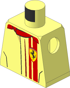 Minifig Torso with Race Suit with Ferrari Logos and Red Vertical Lines Pattern